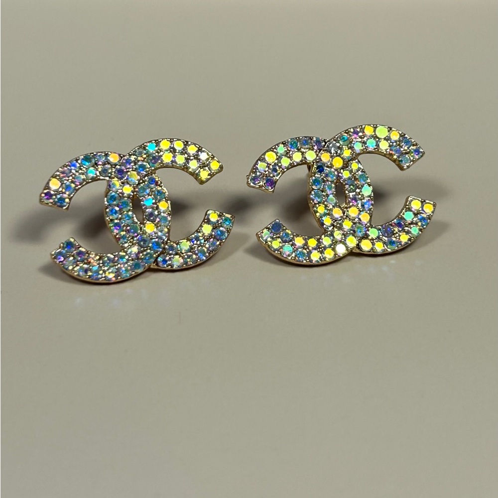 Gold & Iridescent Stone Earrings